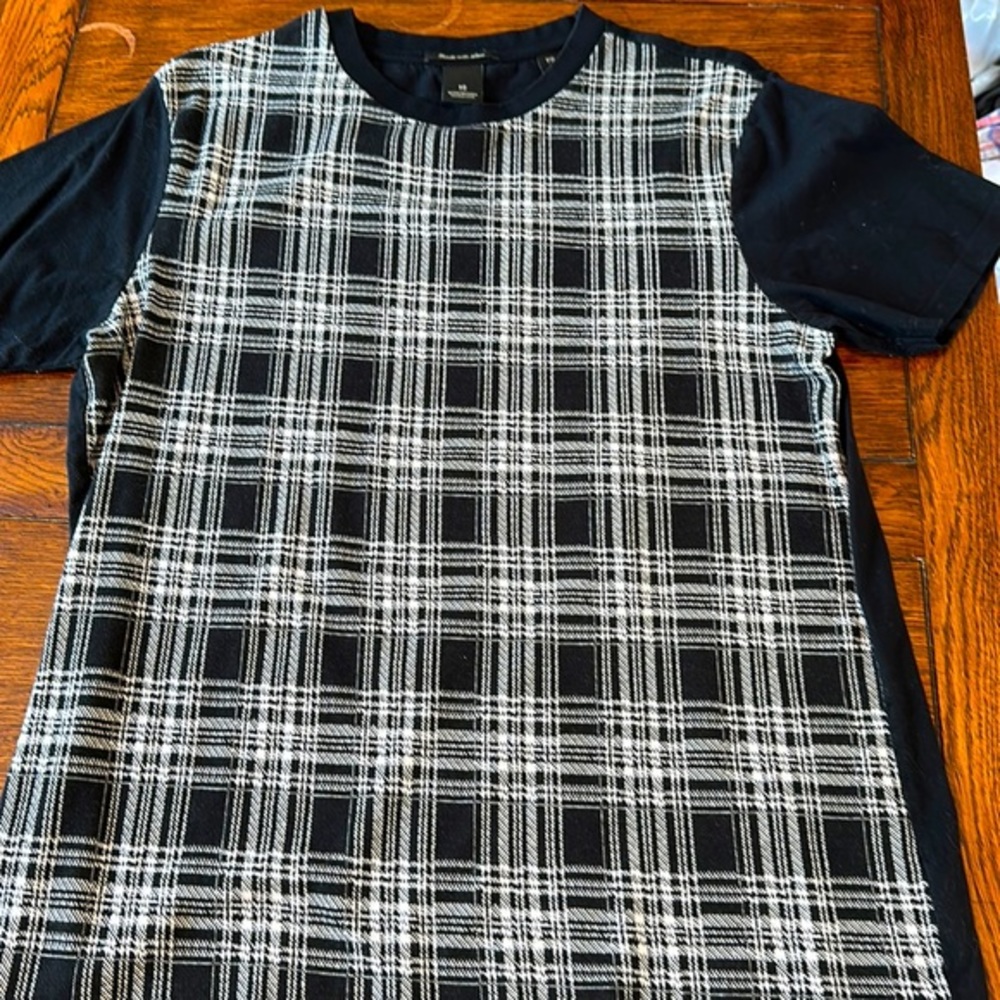 Men’s Scotch & Soda black and white plaid, cotton short  sleeve T-shirt, size XL